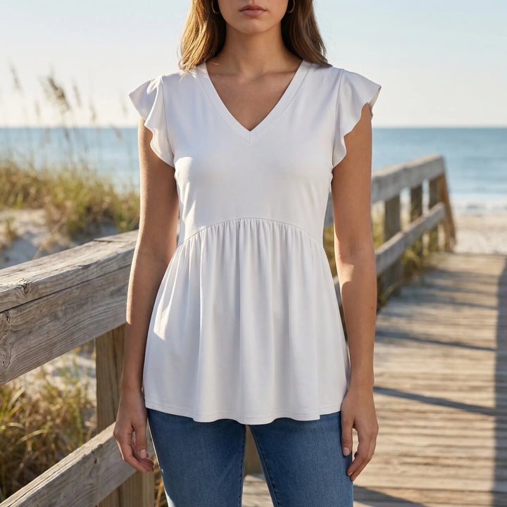 Ruffette - Flutter Sleeve V-Neck Blouse