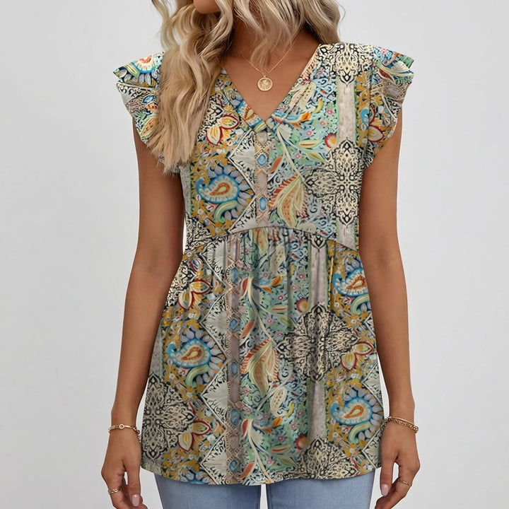 Ruffette - Flutter Sleeve V-Neck Blouse
