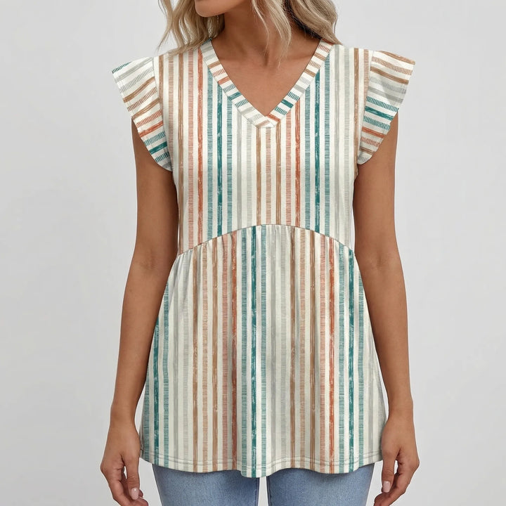 Ruffette - Flutter Sleeve V-Neck Blouse