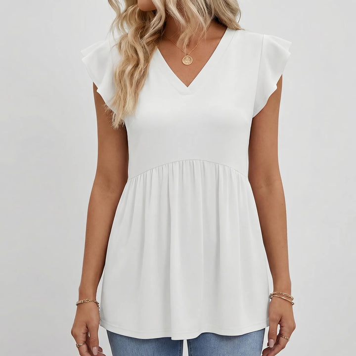 Ruffette - Flutter Sleeve V-Neck Blouse