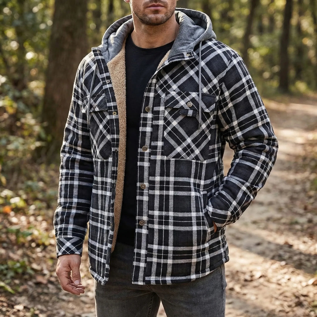 Ruggorn - Hooded Plaid Button-Down Shirt Jacket