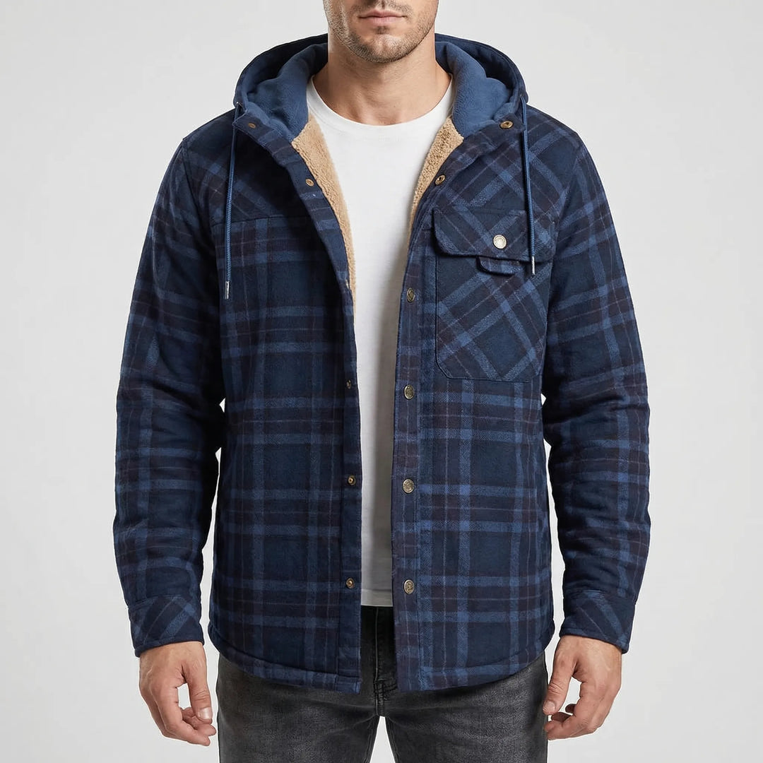 Ruggorn - Hooded Plaid Button-Down Shirt Jacket