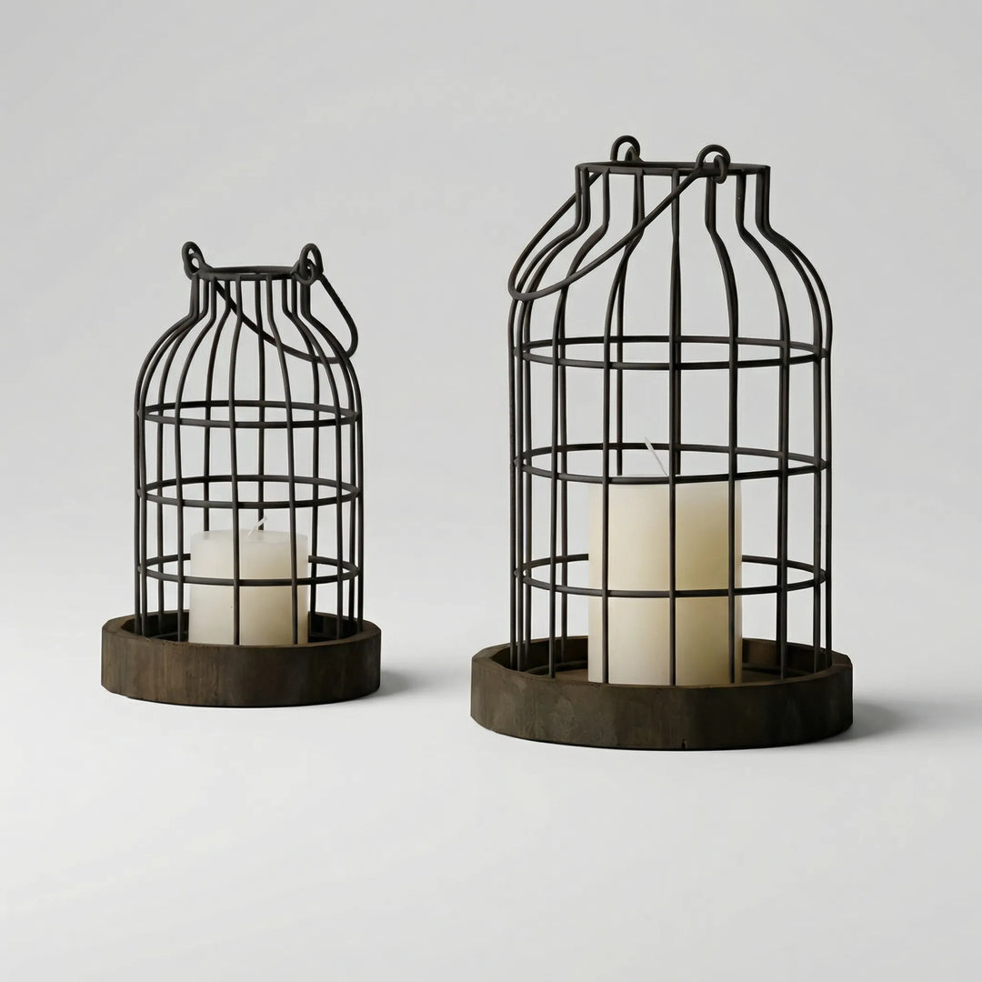 Rusticage - Rustic Wire Cage Candle Lantern Set