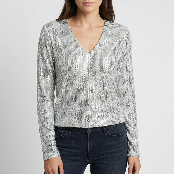 Sequarra - All-Over Sequin V-Neck Pullover Sweater