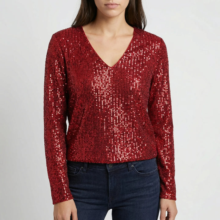 Sequarra - All-Over Sequin V-Neck Pullover Sweater