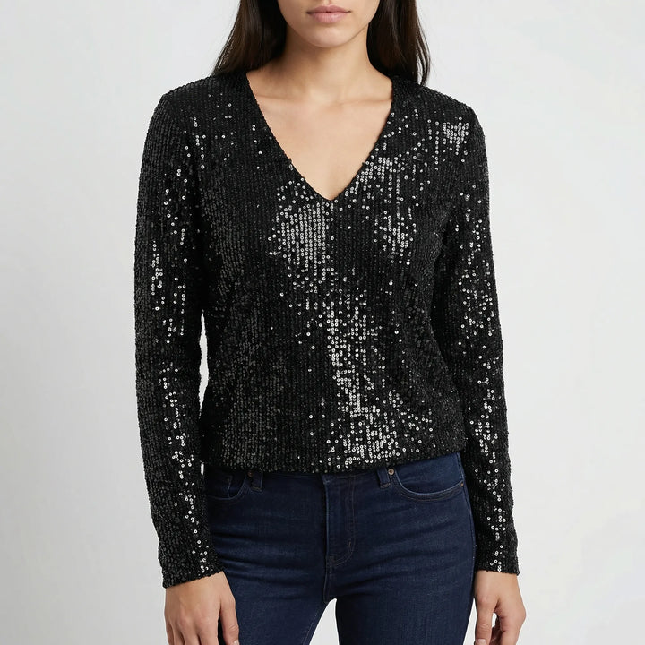 Sequarra - All-Over Sequin V-Neck Pullover Sweater