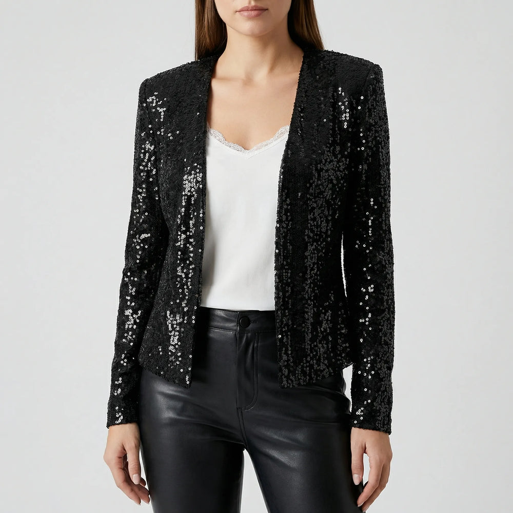 Sequiva - Sequin Embellished Open-Front Jacket
