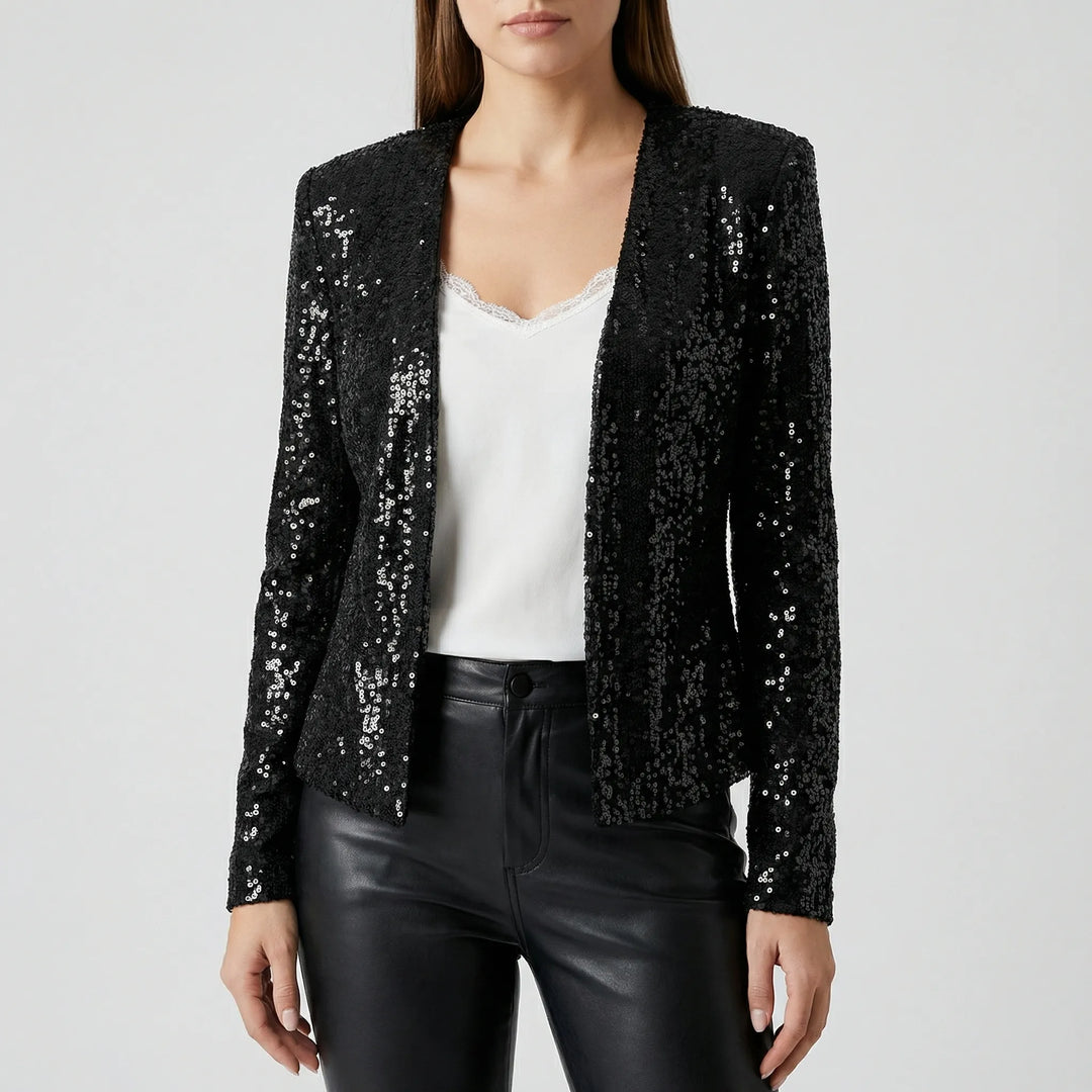 Sequiva - Sequin Embellished Open-Front Jacket