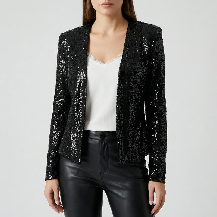 Sequiva - Sequin Embellished Open-Front Jacket