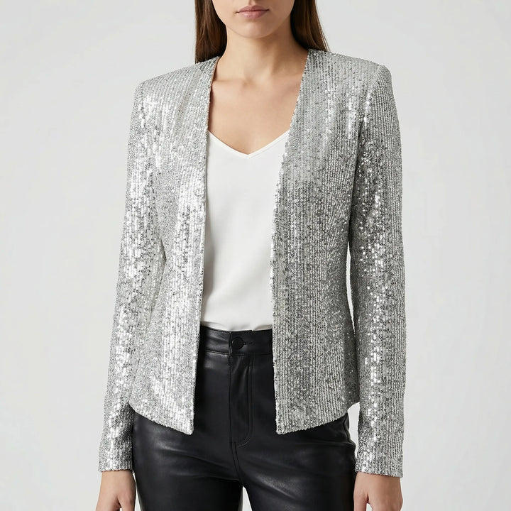 Sequiva - Sequin Embellished Open-Front Jacket