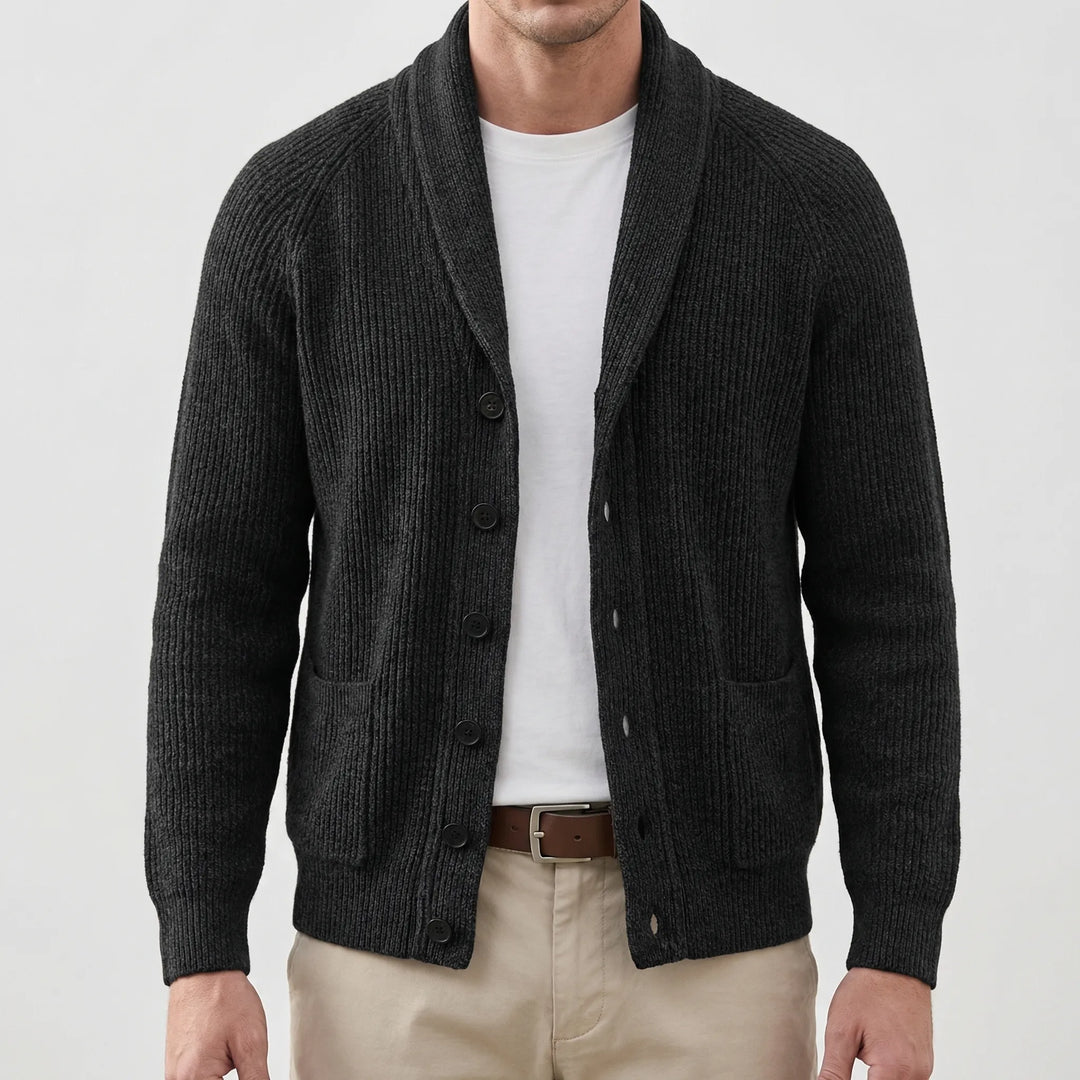 Shawlvex - Shawl Collar Button-Front Cardigan