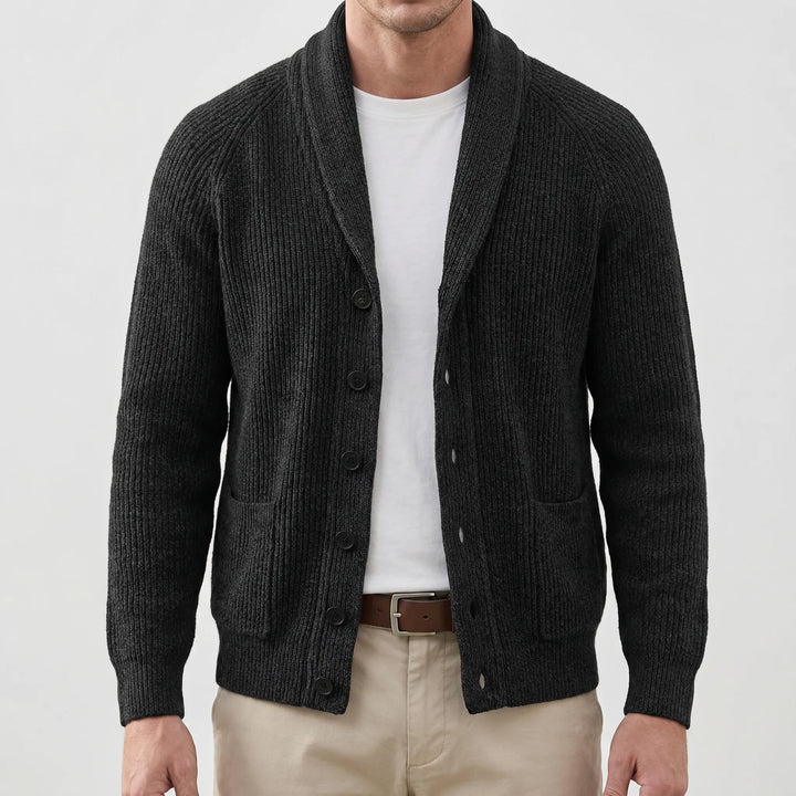 Shawlvex - Shawl Collar Button-Front Cardigan