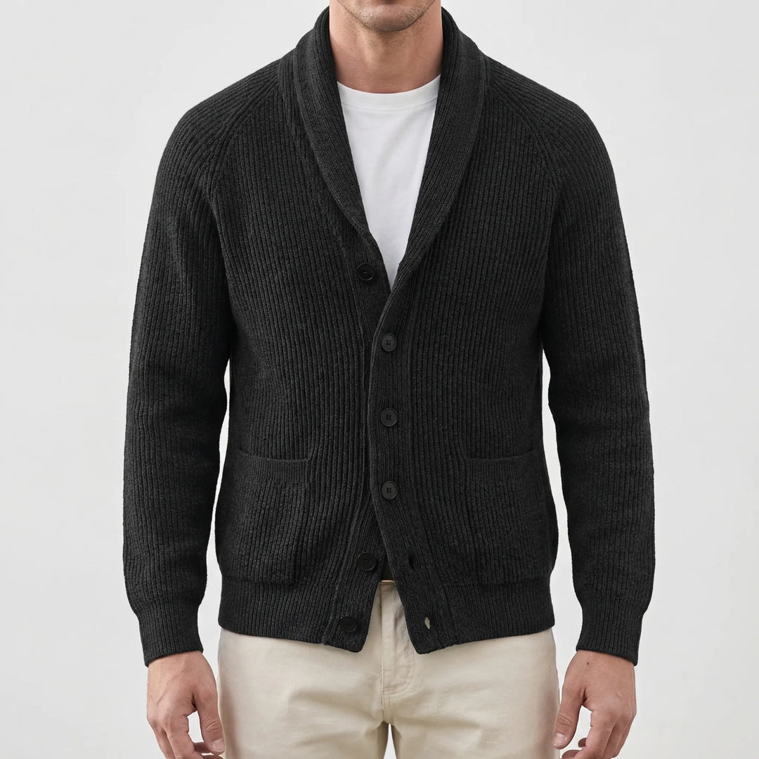 Shawlvex - Shawl Collar Button-Front Cardigan