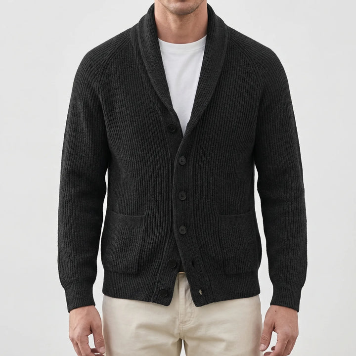 Shawlvex - Shawl Collar Button-Front Cardigan