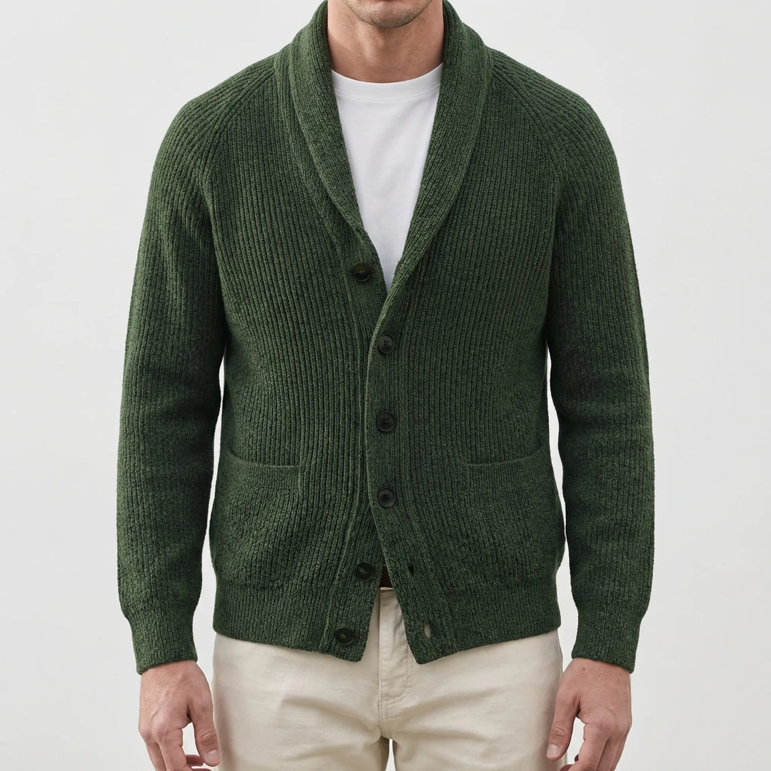 Shawlvex - Shawl Collar Button-Front Cardigan