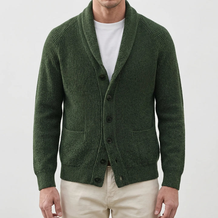 Shawlvex - Shawl Collar Button-Front Cardigan