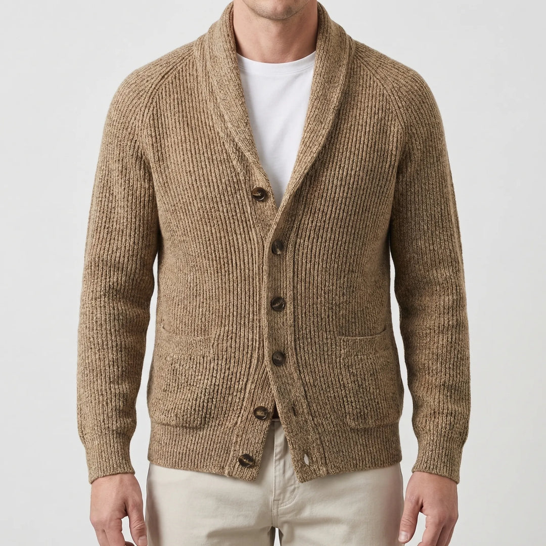 Shawlvex - Shawl Collar Button-Front Cardigan