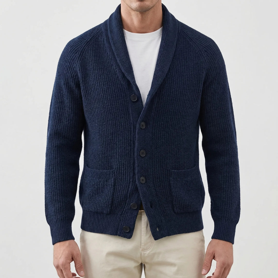 Shawlvex - Shawl Collar Button-Front Cardigan