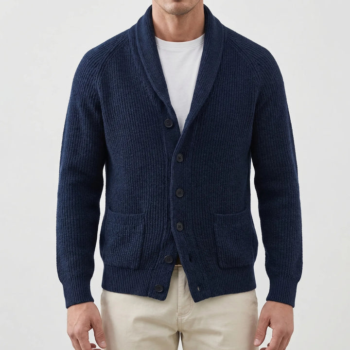 Shawlvex - Shawl Collar Button-Front Cardigan