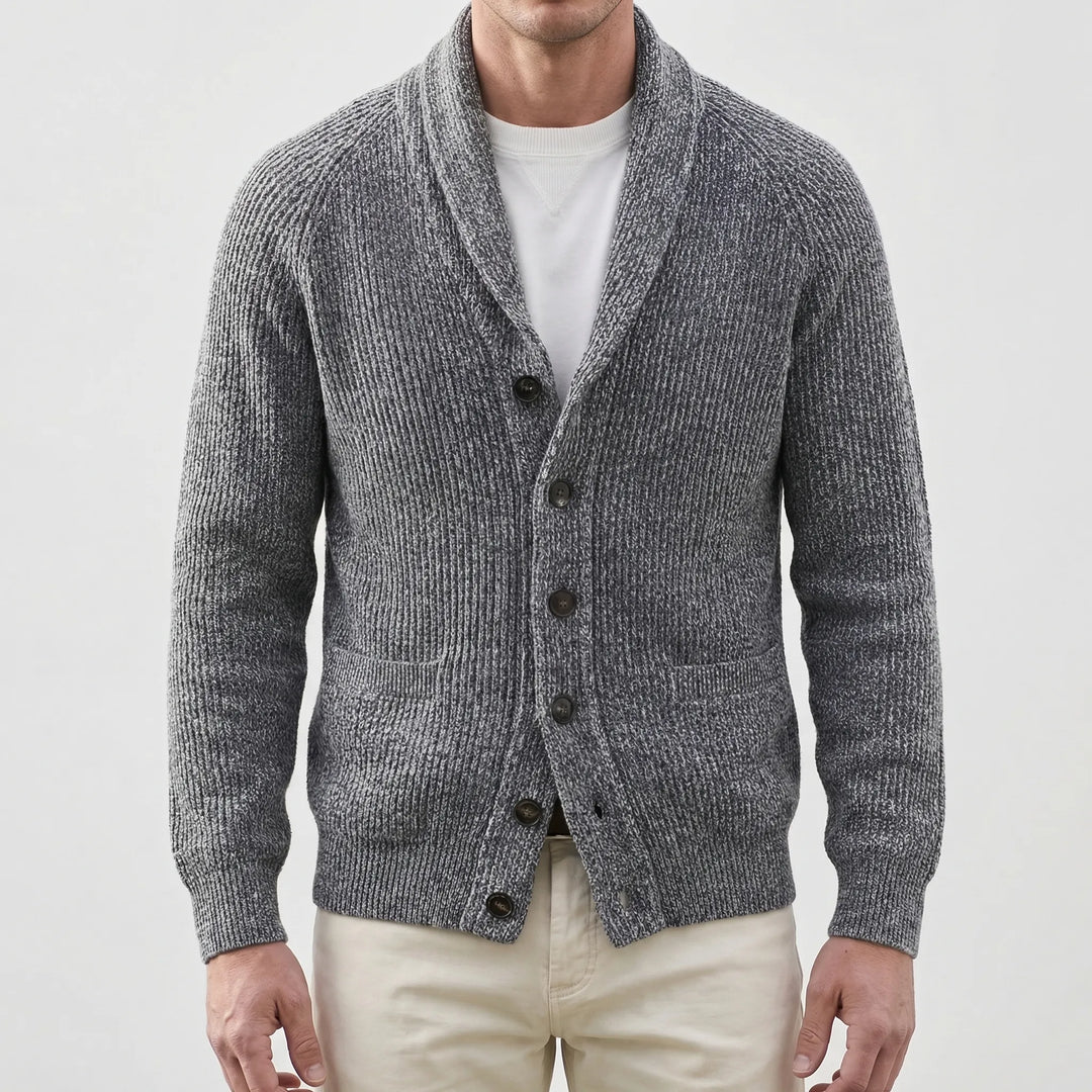 Shawlvex - Shawl Collar Button-Front Cardigan