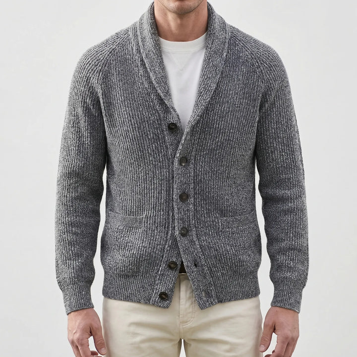 Shawlvex - Shawl Collar Button-Front Cardigan