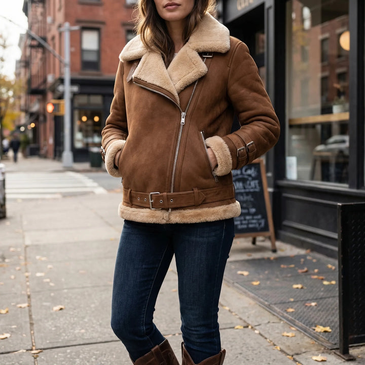 Shearlix - Shearling-Lined Zip-Front Moto Jacket
