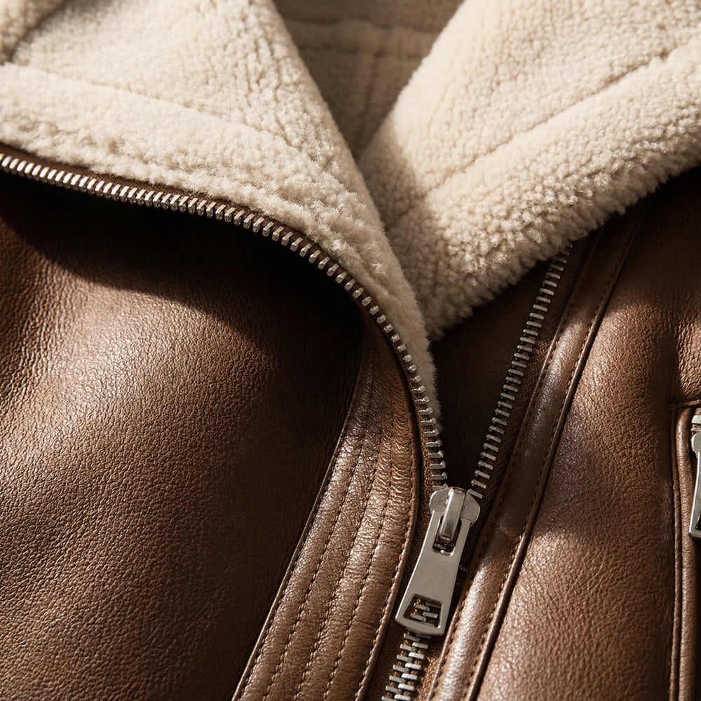 Shearlix - Shearling-Lined Zip-Front Moto Jacket