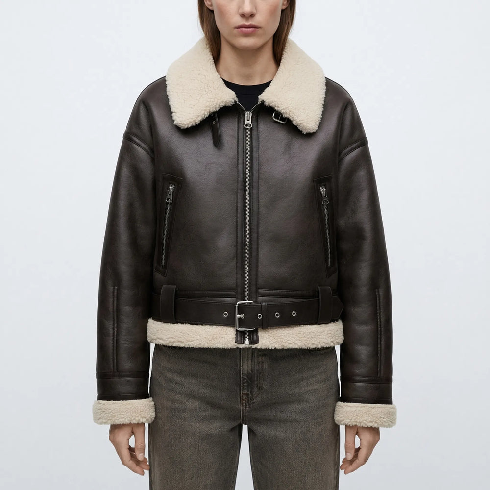 Shearlyn - Belted Shearling-Lined Zip Jacket