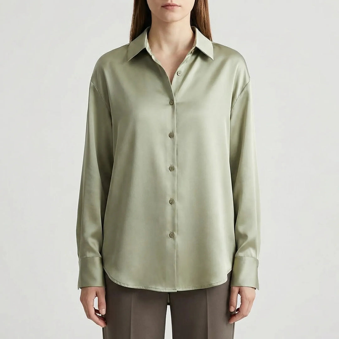 Sheenova - Long-Sleeve Button-Front Satin Blouse