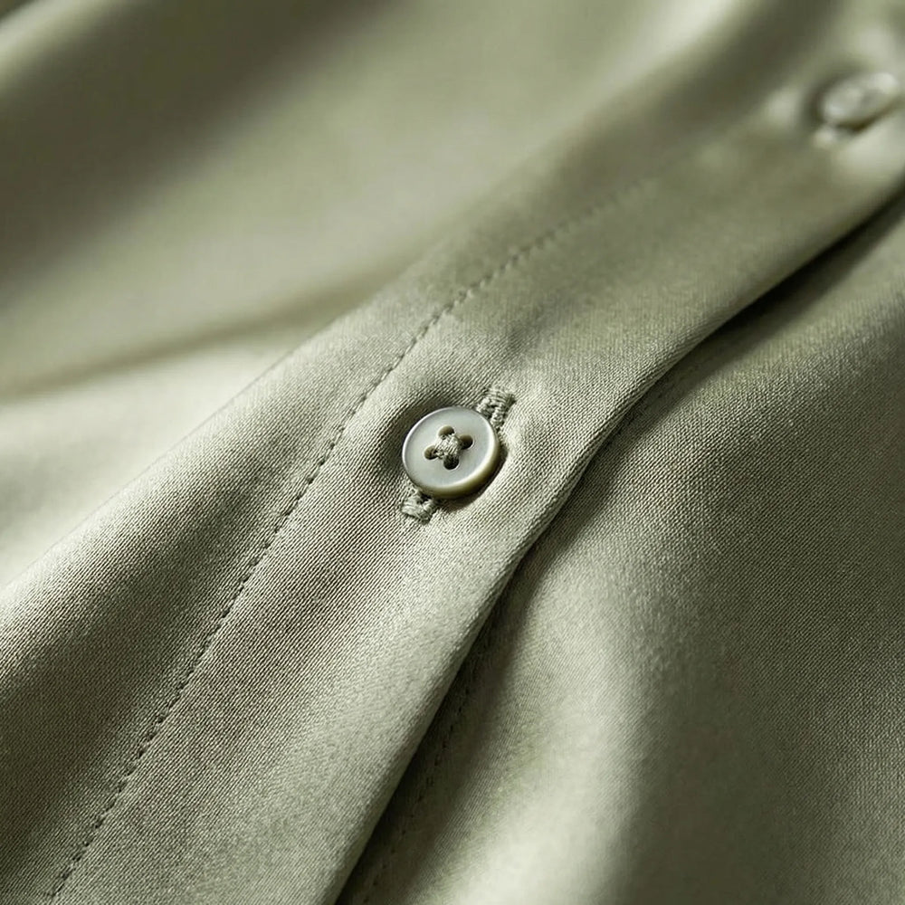 Sheenova - Long-Sleeve Button-Front Satin Blouse