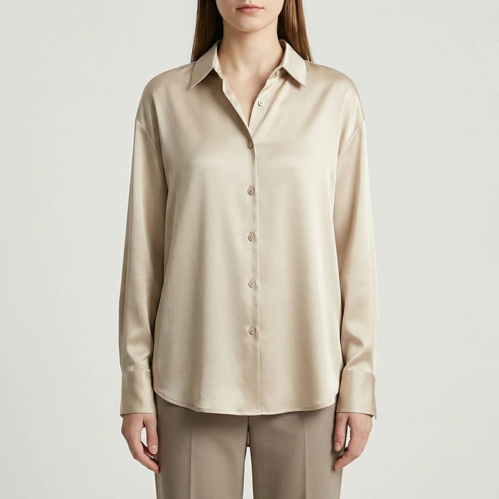 Sheenova - Long-Sleeve Button-Front Satin Blouse
