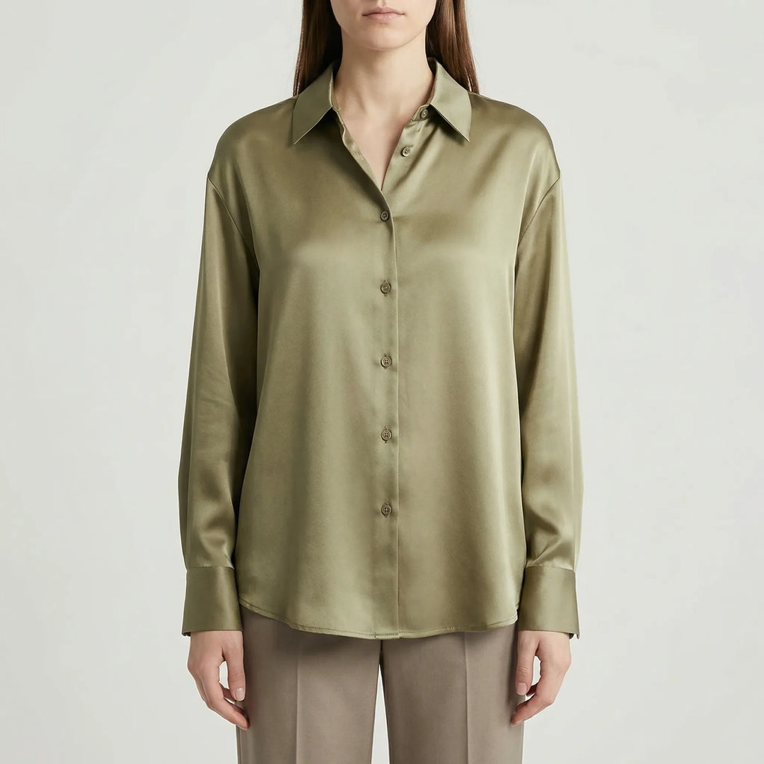 Sheenova - Long-Sleeve Button-Front Satin Blouse