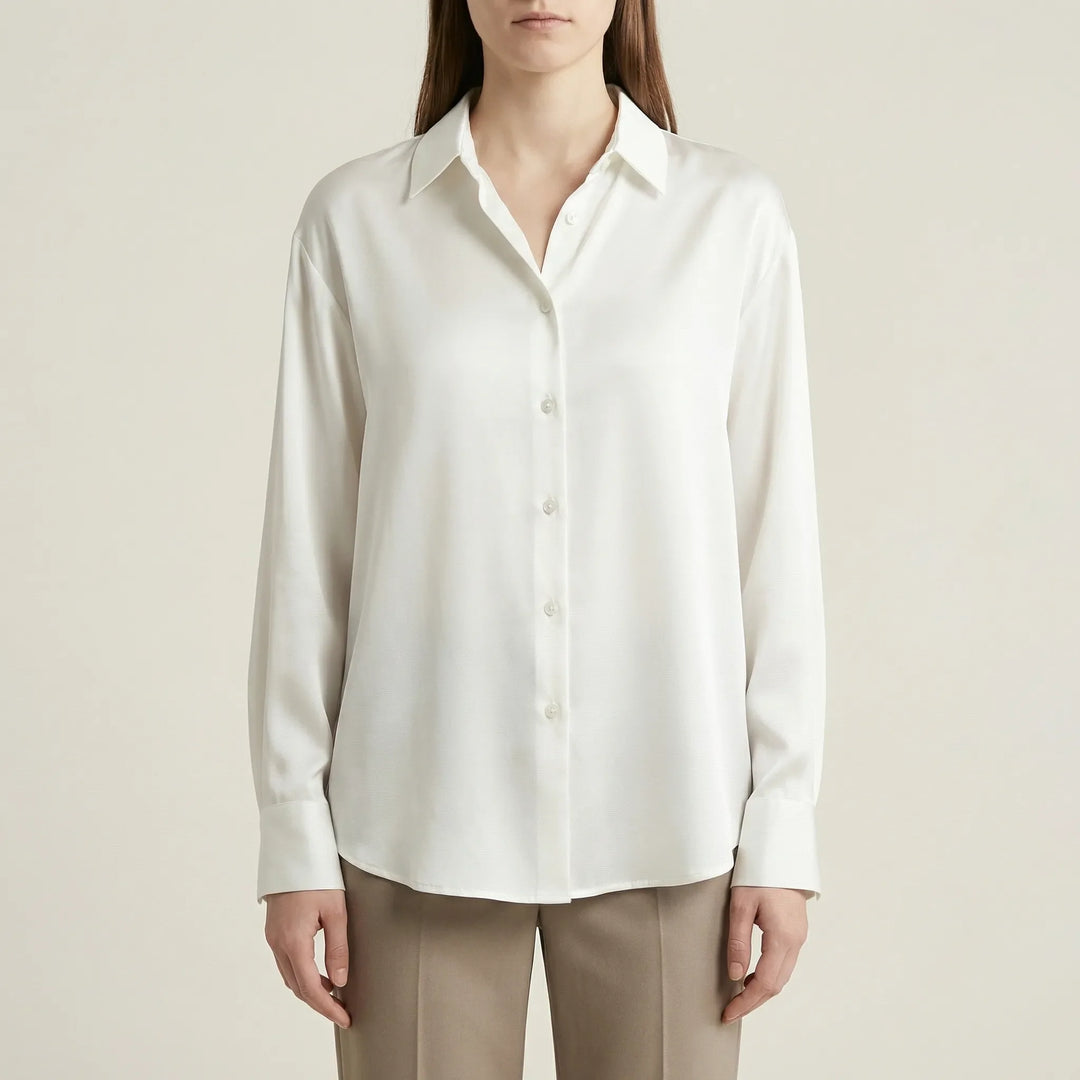 Sheenova - Long-Sleeve Button-Front Satin Blouse