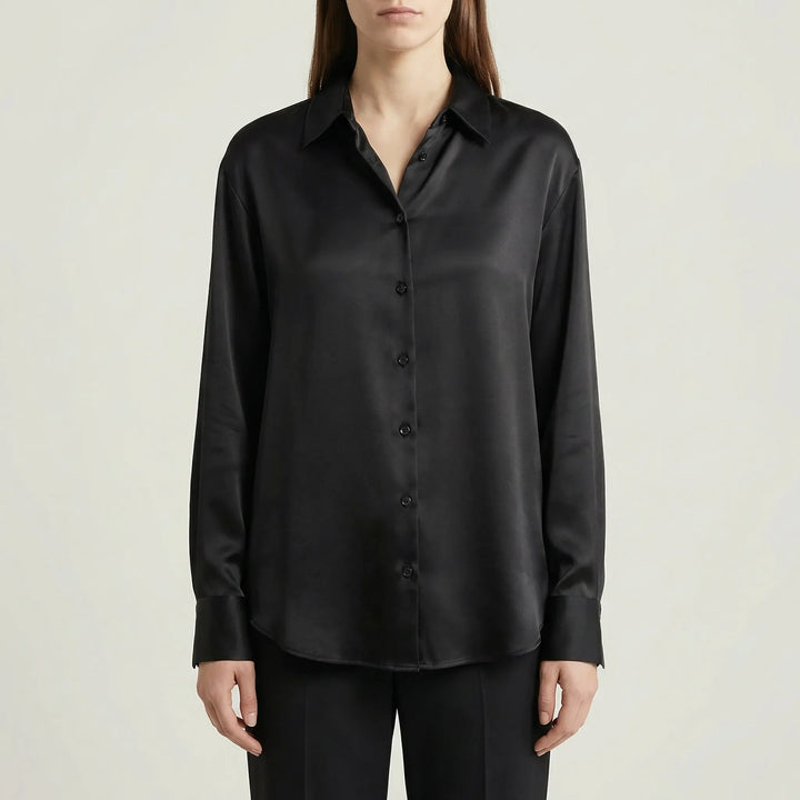 Sheenova - Long-Sleeve Button-Front Satin Blouse