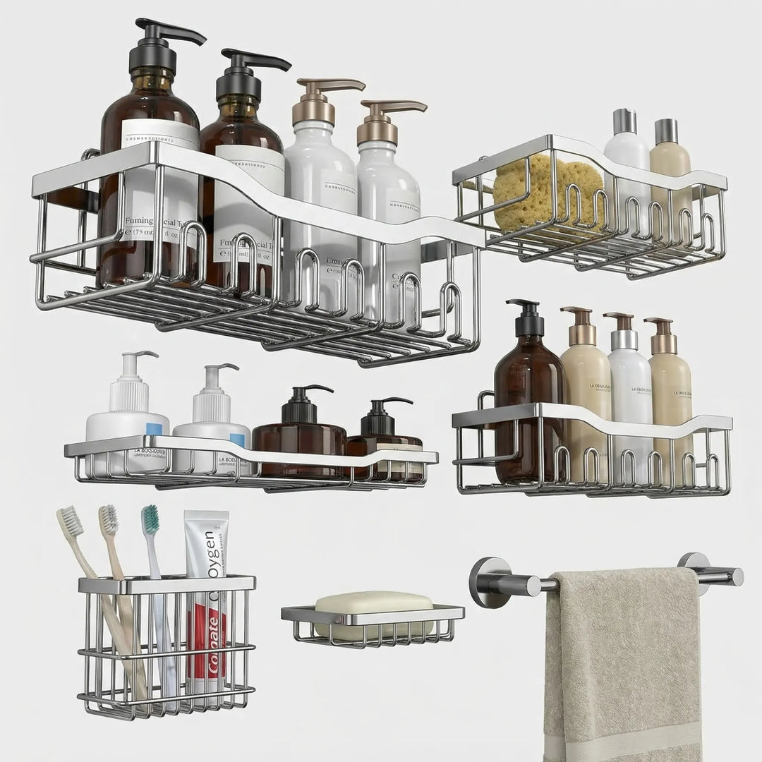 Shelvrix - Adhesive Wall-Mounted Shower Caddy Set