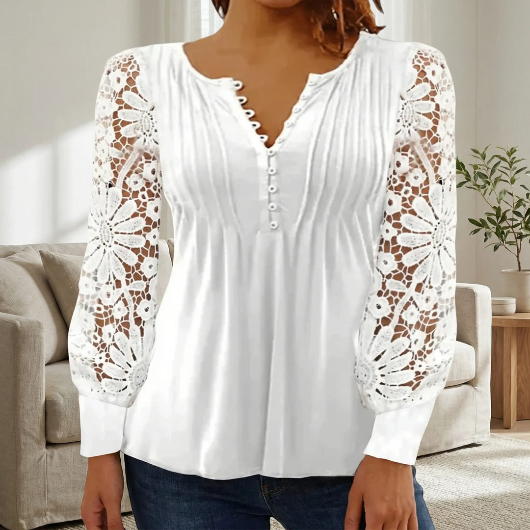 Sheriva - Sheer Lace Sleeve Floral Blouse