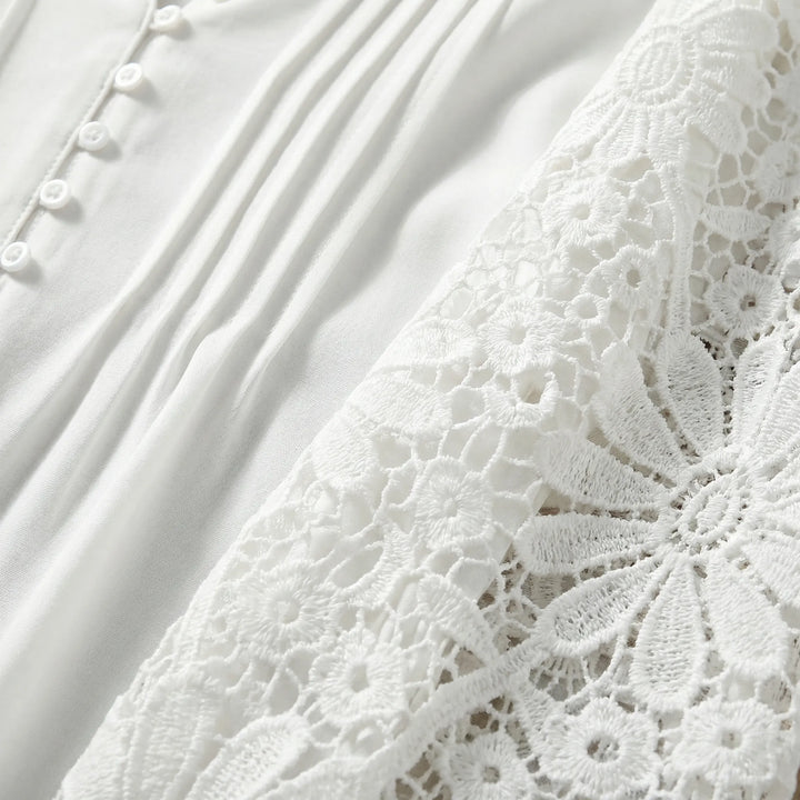 Sheriva - Sheer Lace Sleeve Floral Blouse