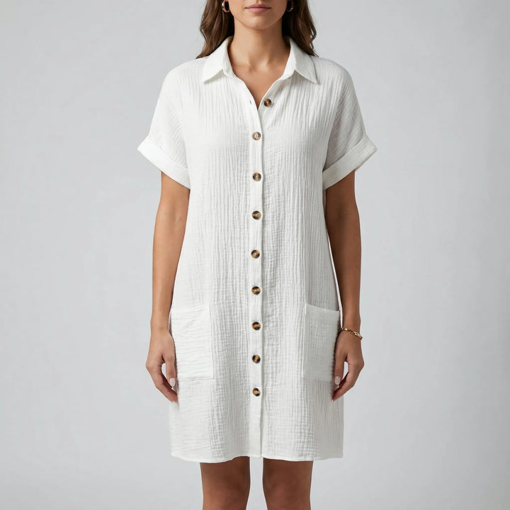 Shirtelle - Button-Front Midi Shirt Dress