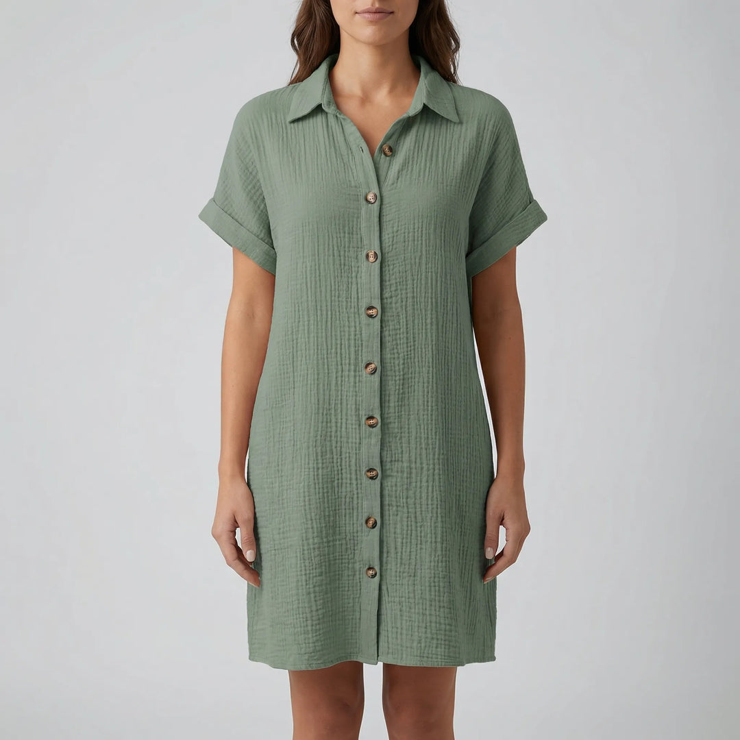 Shirtelle - Button-Front Midi Shirt Dress