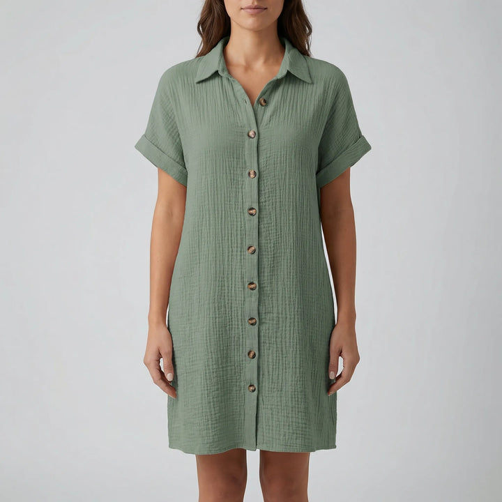 Shirtelle - Button-Front Midi Shirt Dress