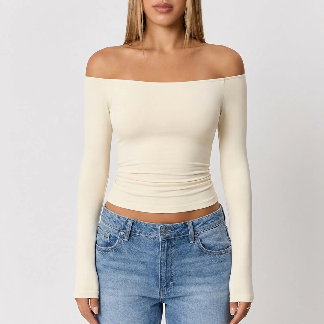 Shoulvera - Off-The-Shoulder Long Sleeve Crop Top