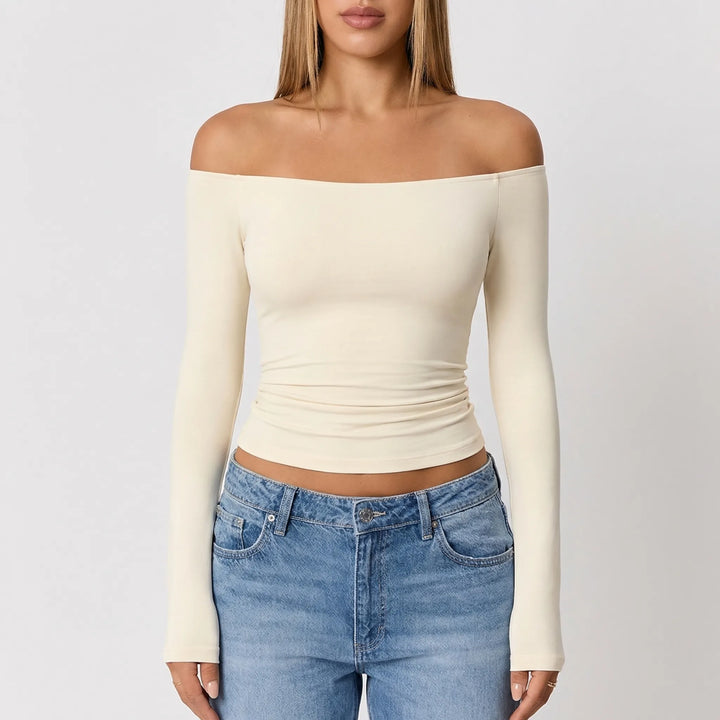 Shoulvera - Off-The-Shoulder Long Sleeve Crop Top