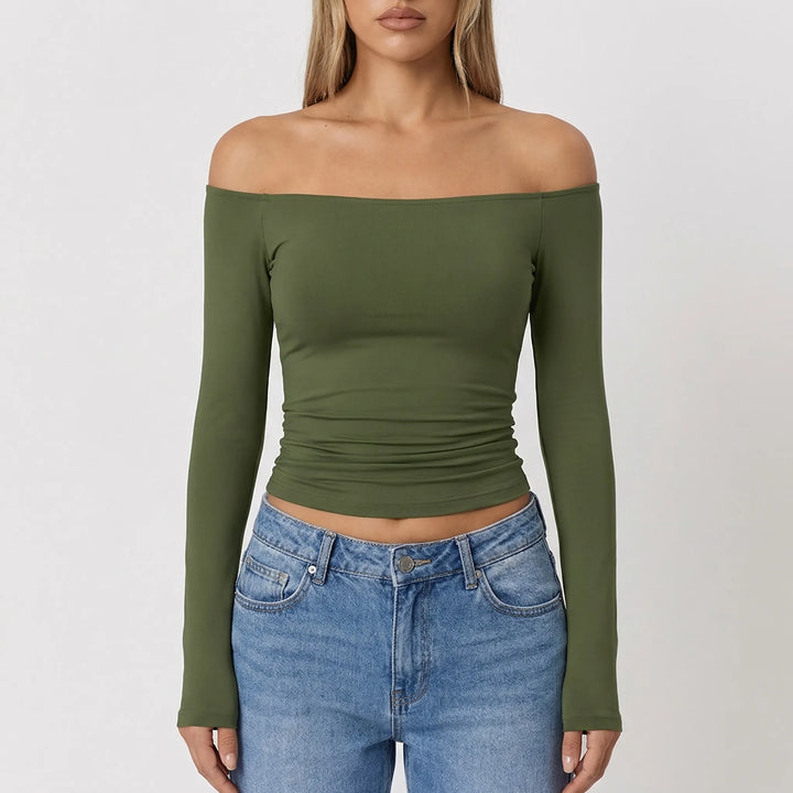 Shoulvera - Off-The-Shoulder Long Sleeve Crop Top