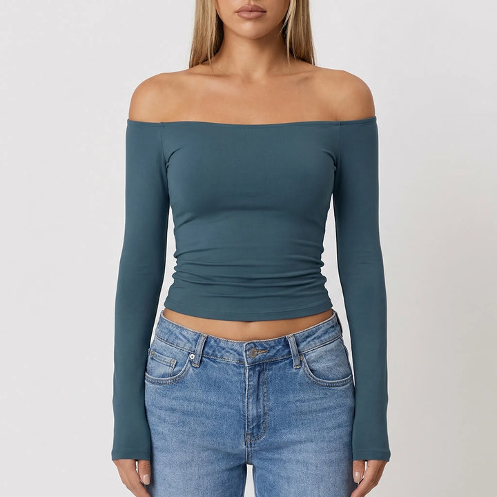 Shoulvera - Off-The-Shoulder Long Sleeve Crop Top