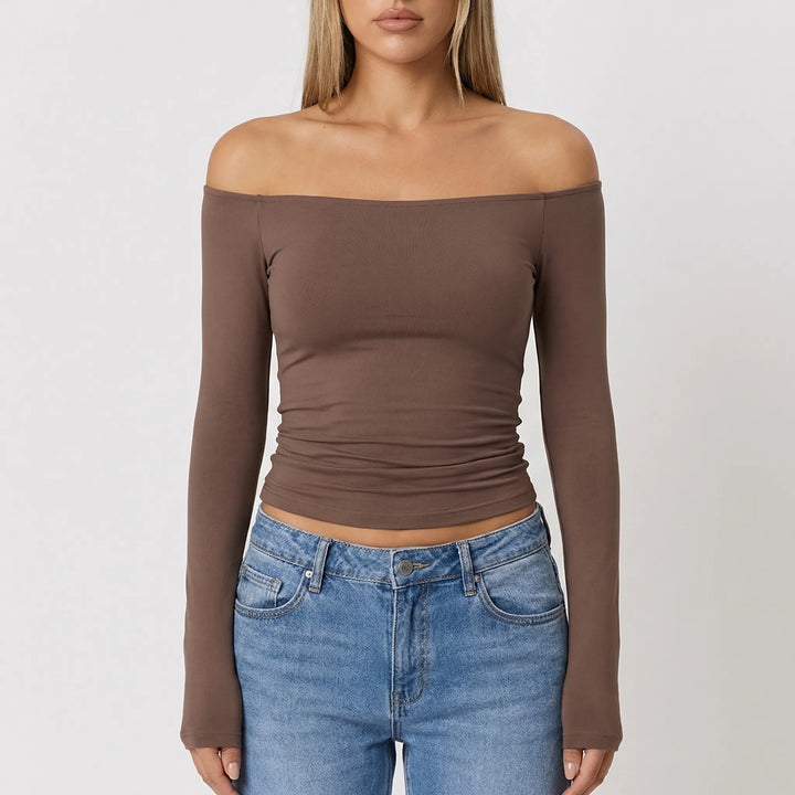 Shoulvera - Off-The-Shoulder Long Sleeve Crop Top