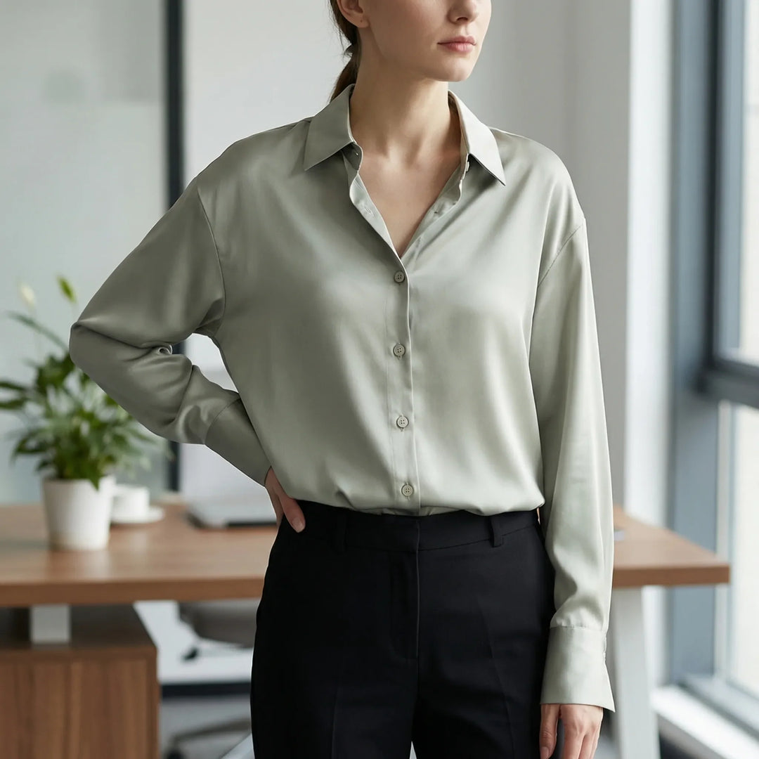 Silquen - Loose Button-Up Long Sleeve Blouse
