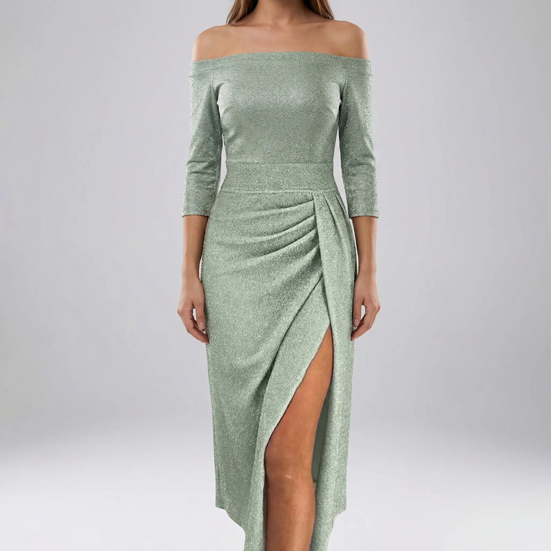Slantrix - Off-Shoulder Bodycon Midi Dress