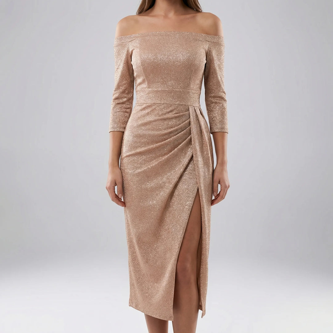 Slantrix - Off-Shoulder Bodycon Midi Dress
