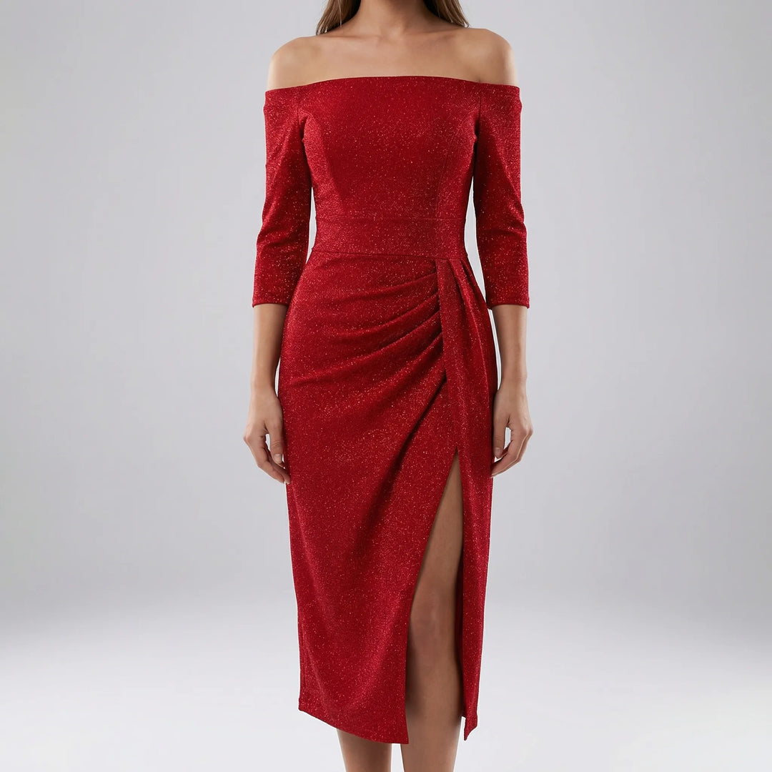 Slantrix - Off-Shoulder Bodycon Midi Dress