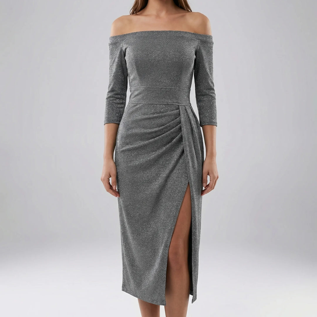 Slantrix - Off-Shoulder Bodycon Midi Dress